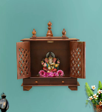 Sheesham MDF Wooden Pooja Temple Puja Mandap for Office