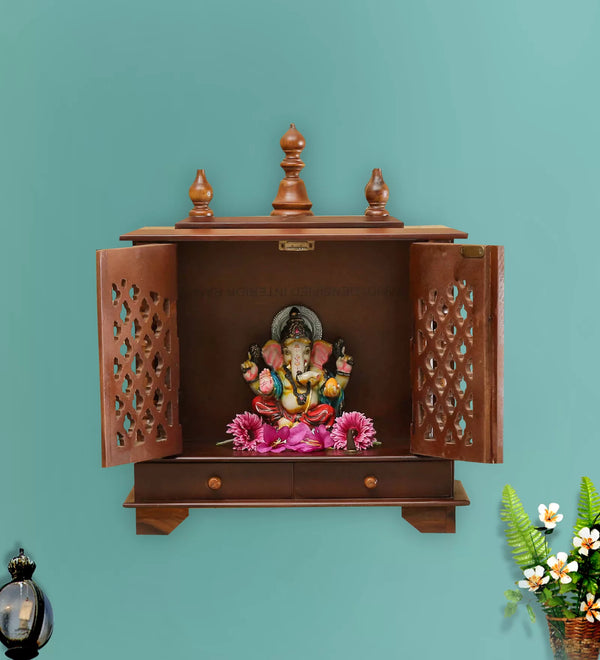 Sheesham MDF Wooden Pooja Temple Puja Mandap for Office