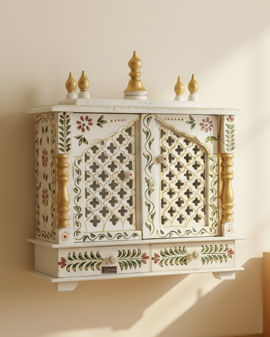 Sheesham MDF Wooden Pooja Temple Puja Mandap for Office | DDASSWT1822WGD - D'DASS Store