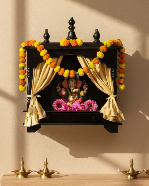 Sheesham MDF Wooden Pooja Temple Puja Mandir for Office | DDASSWT1822DP - D'DASS Store