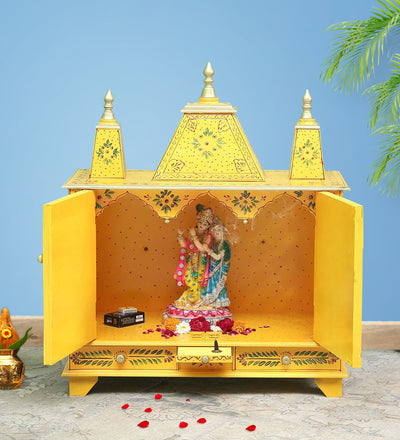Sheesham MDF Yellow Wooden Pooja Temple For Office
