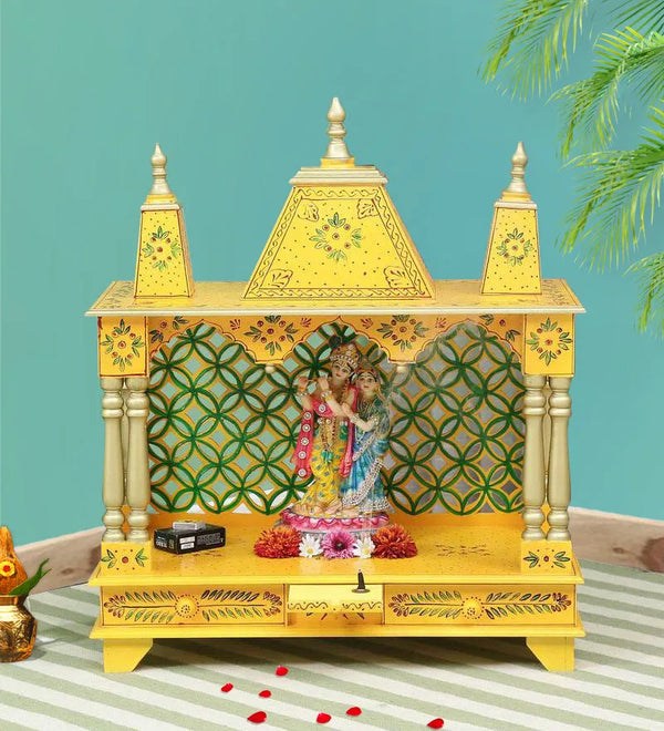 Sheesham MDF Yellow Wooden Pooja Temple For Office