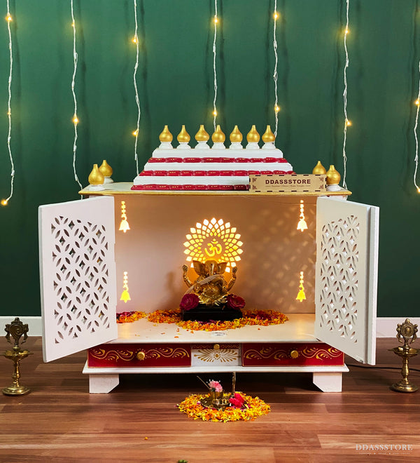 Sheesham Wood MDF Pooja Mandap with Gopuram for Home