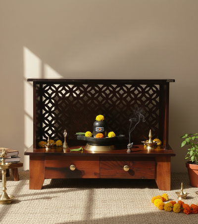 Sheesham Wood Veneer Pooja Mandap For Home & Office | DDASSWT_EW07HP