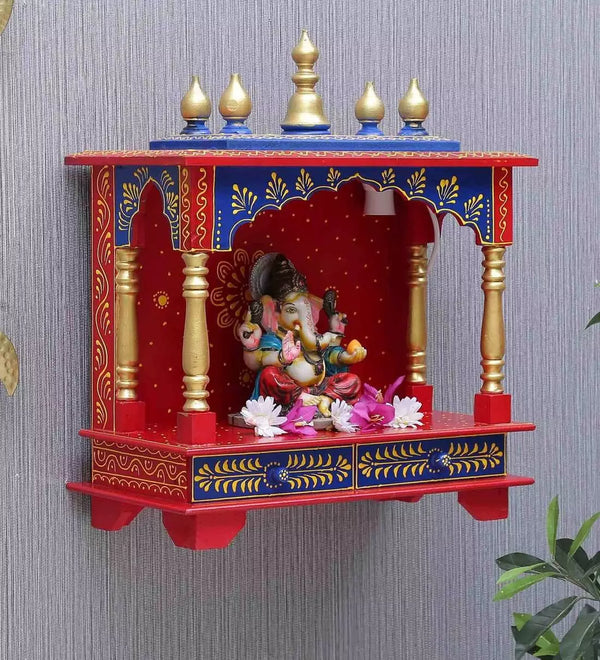Sheesham &amp; MDF Wood Pooja Mandir for Home &amp; Office in Multi-Color