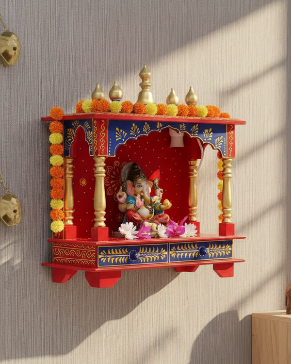 Multi-Color Sheesham & MDF Wood Wall mounting Pooja Mandir for Home | DDASSWT21 - D'DASS Store