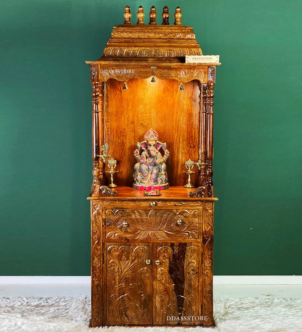 Shri Laddu Gopal Ji - 90" South Indian Style Saagwan Sheesham Wood Pooja Mandir