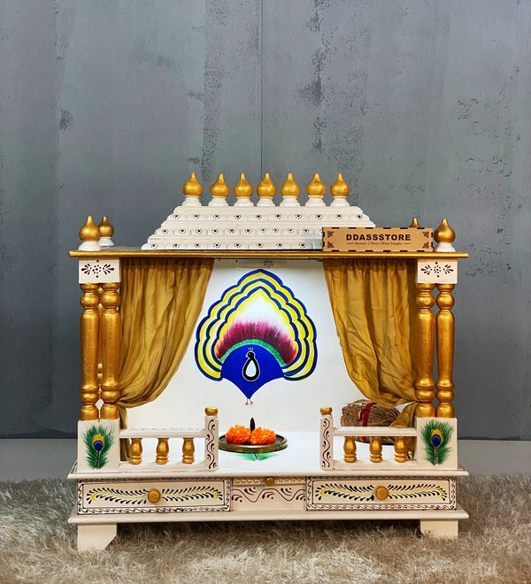 Solid Sheesham MDF Wooden Pooja Mandap with Gopuram