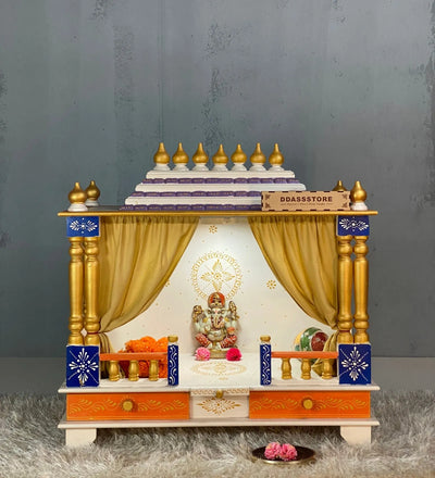 Solid Sheesham MDF Wooden Pooja Mandap with Gopuram