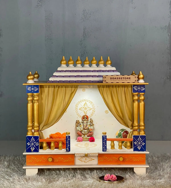 Solid Sheesham MDF Wooden Pooja Mandap with Gopuram