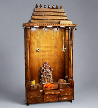 Solid Sheesham Wooden Pooja Mandir & Mandapam with Gopuram
