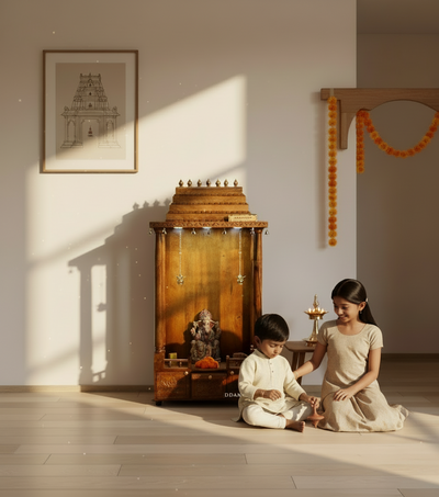 Solid Sheesham Wooden Pooja Mandir & Mandapam with Gopuram | DDASSMANDAP119