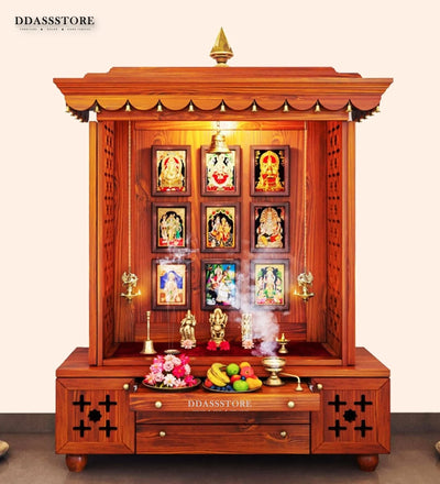 Solid Sheesham Wooden Pooja Mandir &amp; Mandap with Gopuram