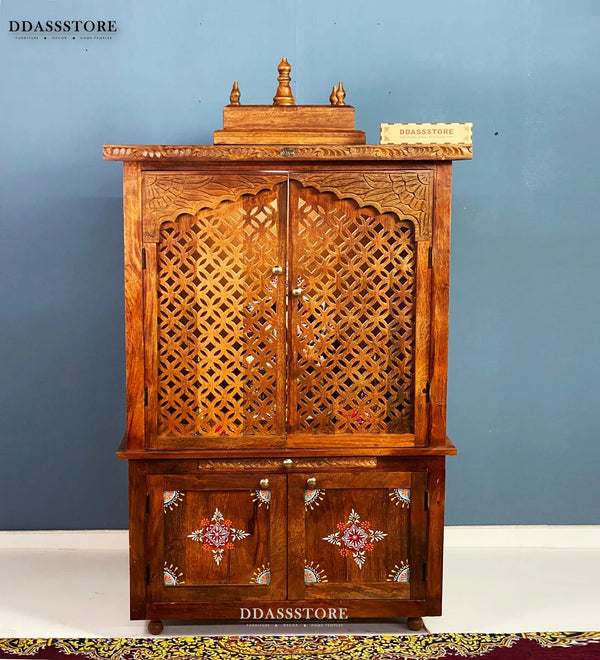 Solid Sheesham Wooden Pooja Mandir and Mandap with Gopuram