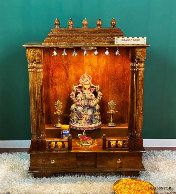 Solid Wood Pooja Mandir and Mandap with Gopuram 