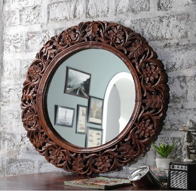 Solid wood ethnic Dark Polish Wall Mirror for home