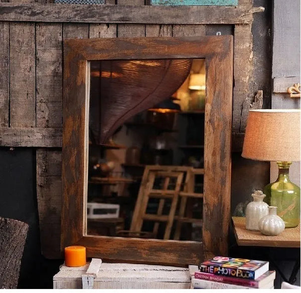 Solid wood ethnic Dark Polish Wall Mirror for home