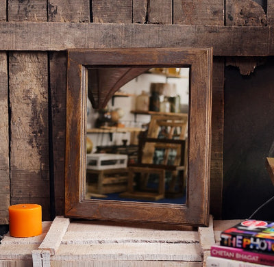 Solid wood ethnic Dark Rustic Polish Wall Mirror for home 
