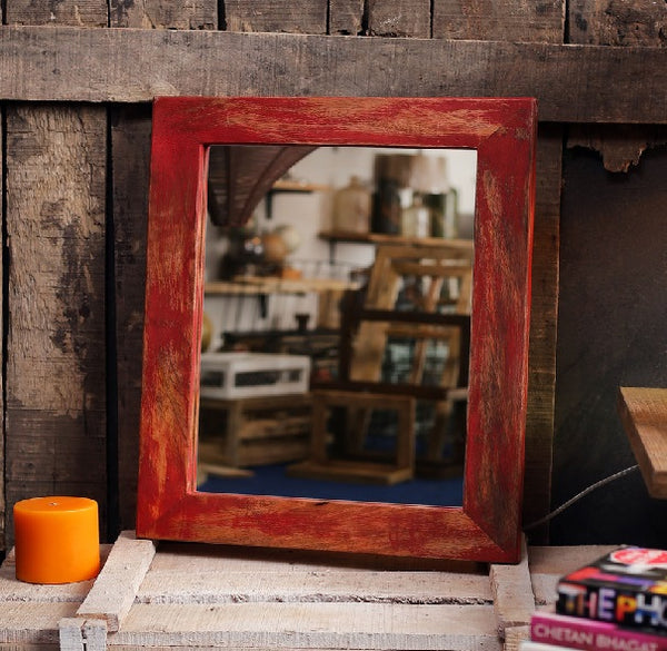 Solid wood ethnic Rustic Polish Wall Mirror for home