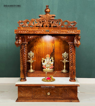 South Indian Style Hand Carved Solid Sheesham Wood Pooja Mandapam