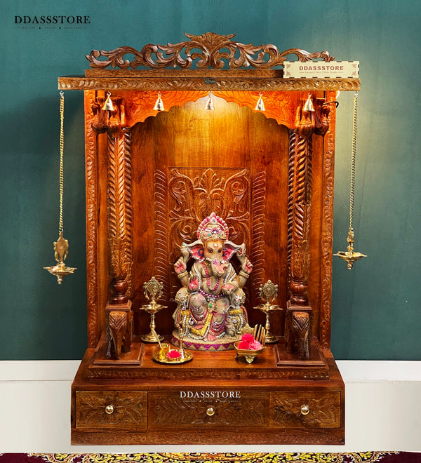 South Indian Style Hand Carved Solid Sheesham Wood Pooja Mandapam