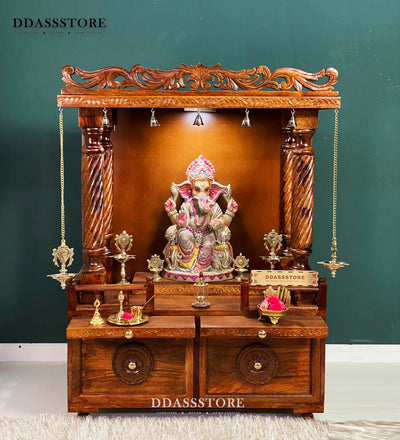 South Indian Style Hand Carved Solid Sheesham Wood Pooja Mandapam