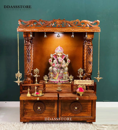 South Indian Style Hand Carved Solid Sheesham Wood Pooja Mandapam
