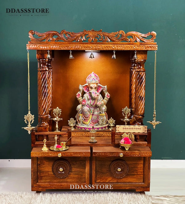 South Indian Style Hand Carved Solid Sheesham Wood Pooja Mandapam