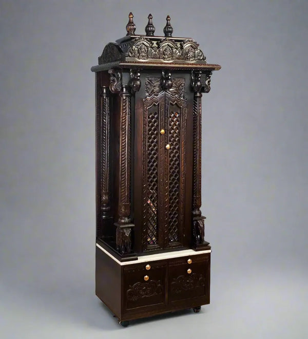 South Indian Style Hand Carved Solid Sheesham Wood Pooja Mandapam