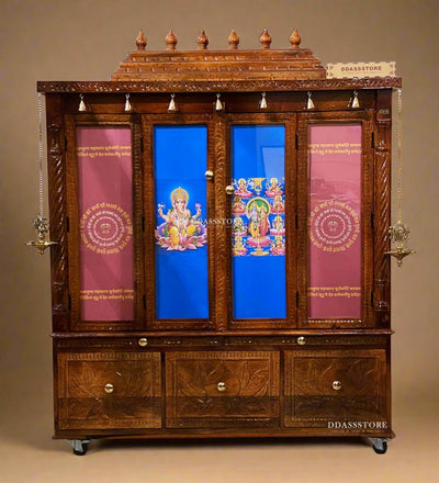 South Indian Style Laxmi Ganesh Solid Sheesham Wood Pooja Mandapam