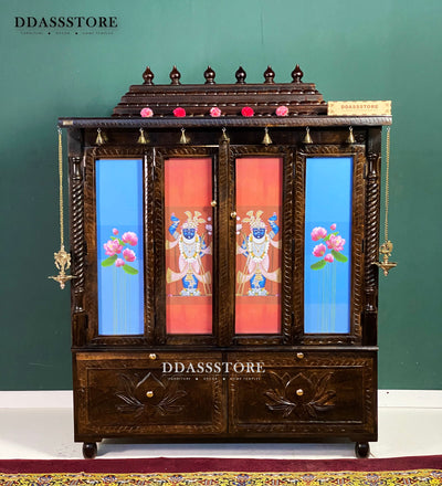 South Indian Style Shrinathji Solid Sheesham Wood Pooja Mandapam
