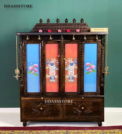 South Indian Style Shrinathji Solid Sheesham Wood Pooja Mandapam