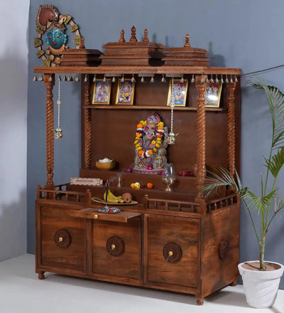 South Indian Style Solid Sheesham Wood Pooja Mandapam