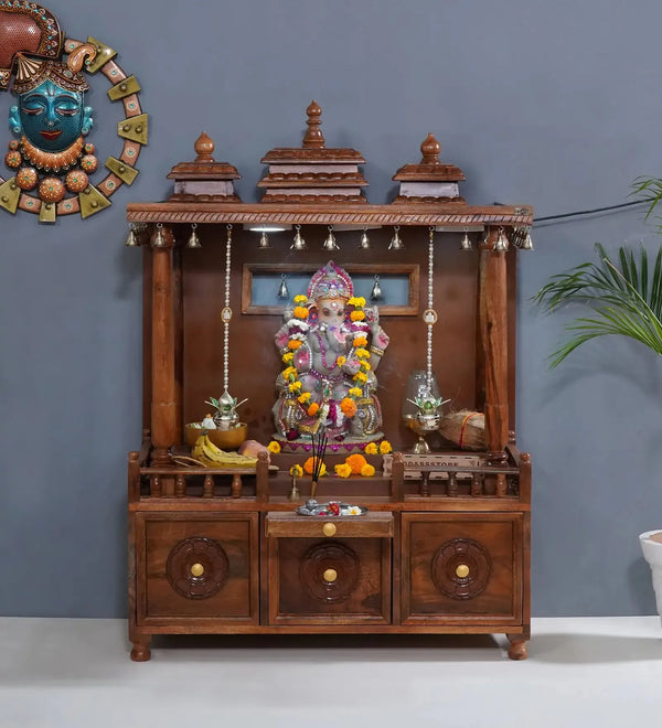 South Indian Style Solid Sheesham Wood Pooja Mandapam