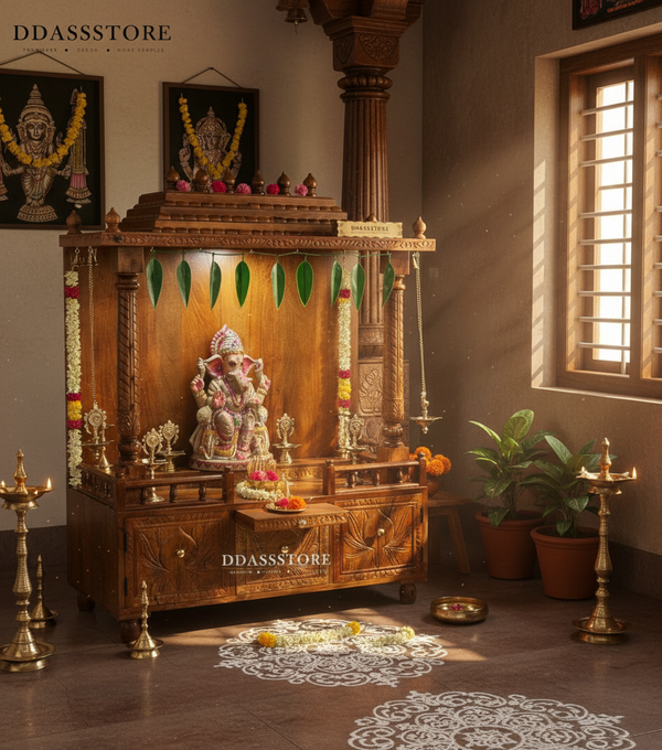 South Indian Style Solid Sheesham Wood Pooja Mandapam | DDASSMANDAP121