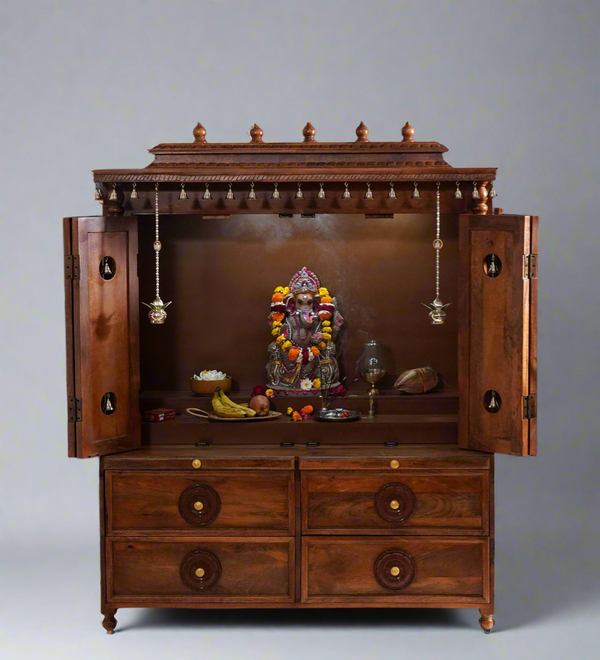 South Indian Style Solid Sheesham Wood Pooja Mandapam