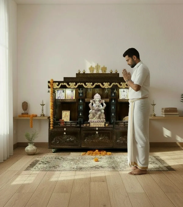 South Indian Handcarved Solid Sheesham Wood Pooja Mandapam | DDASSMANDAP142