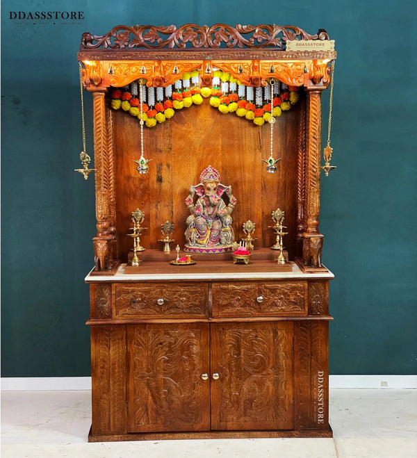 South Indian Style Solid Sheesham Wood Pooja Mandapam
