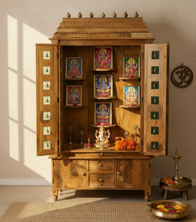 South Indian Style Solid Sheesham Wood Pooja Mandapam | Pooja room mandir designs - D'DASS Store