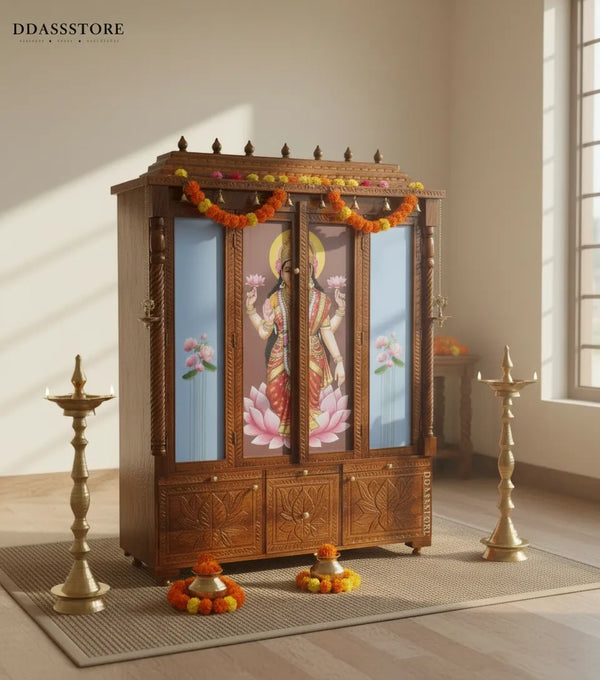 South Indian Style Solid Sheesham Wood Pooja Mandapam ShriNath ji Haveli| DDASSMANDAP159 - D'DASS Store