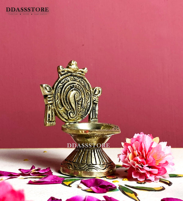 Traditional Brass Balaji Shankh Chakra Diya for Home Temple