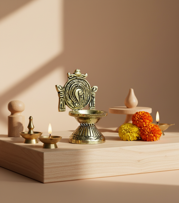 Traditional Brass Balaji Shankh Chakra Diya for Home Temple | DDASSBR06