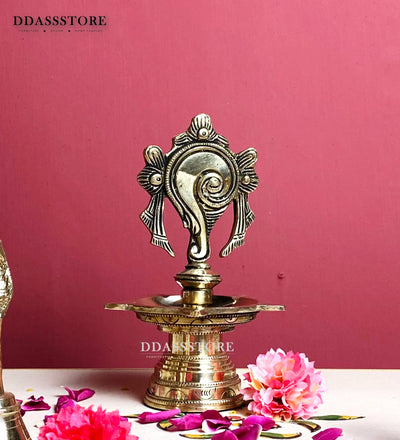 Traditional Brass Balaji Shankh Chakra Diya for Home Temple