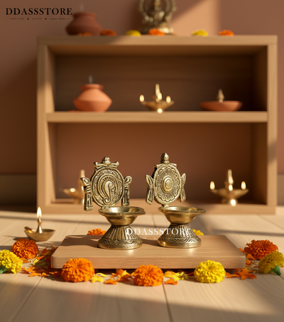 Traditional Brass Balaji Shankh Chakra Diya for Home Temple (Pair of 2) | DDASSBR08
