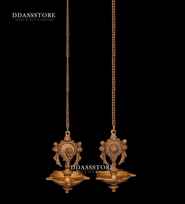 Traditional Brass Vishnu Shankh Chakra Hanging Diya Lamp