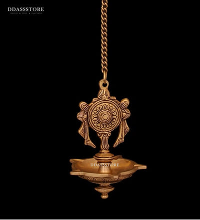 Traditional Brass Vishnu Shankh Chakra Hanging Diya Lamp