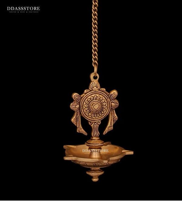 Traditional Brass Vishnu Shankh Chakra Hanging Diya Lamp