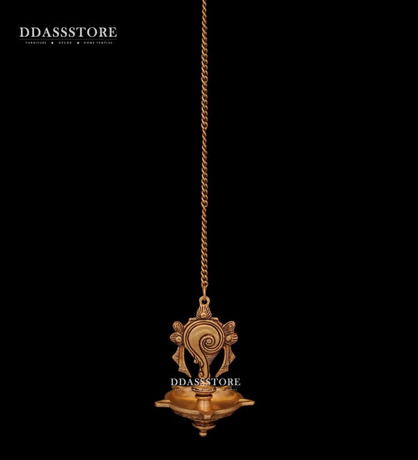 Traditional Brass Vishnu Shankh Chakra Hanging Diya Lamp