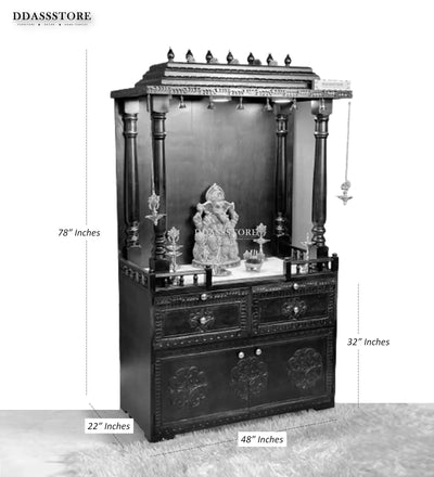 South Indian Style Solid Sheesham Wood Pooja Mandapam with Cabinet - D'DASS Store