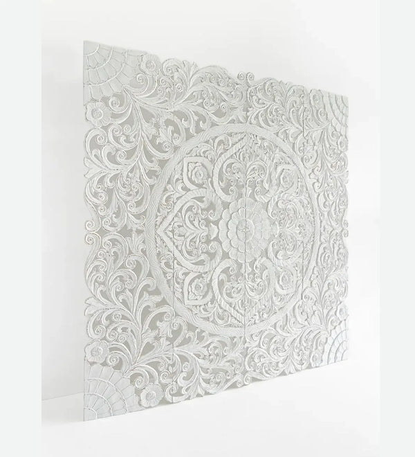 White Lotus Mandala King Wall Art Panel with Frame - D'DASS Store